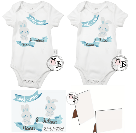 Baby romper: ''Hoera een tweeling'' 2 stuks - Personalized by JS