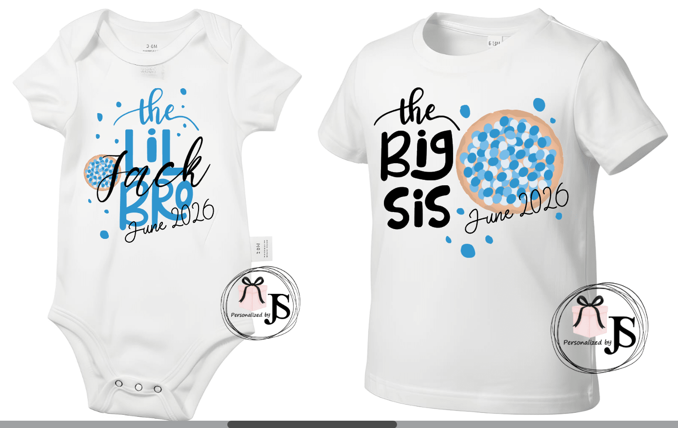 1 Baby romper broertje en 1 grote zus shirt - Personalized by JS