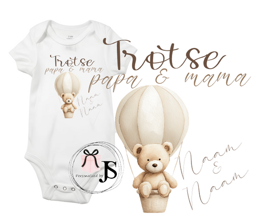 Baby romper: Trotse papa en mama 2026 + namen