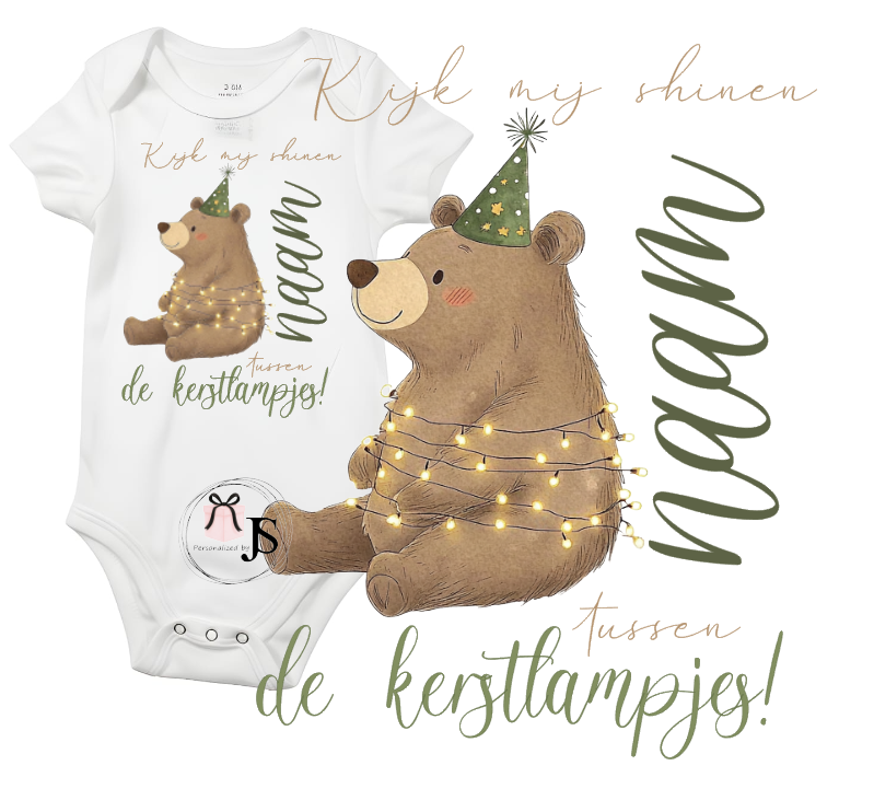 Baby romper “Kijk Mijn Shinen Tussen de Kerstlampjes” + Naam Baby