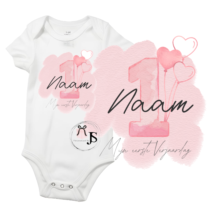 Baby romper: ''Mijn eerste verjaardag + naam''