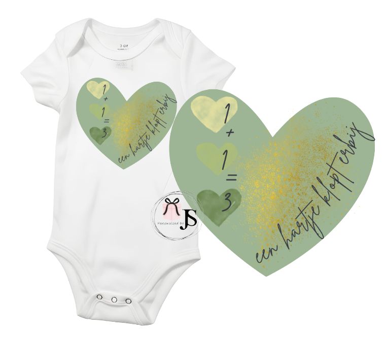 Baby romper: 1 + 1 =3 een hartje klopt erbij