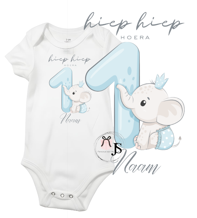 Baby romper: ''Hiep hiep hoera + naam''