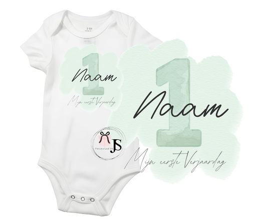 Baby romper: ''Mijn eerste verjaardag + naam''