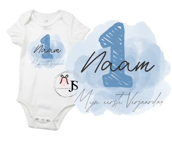 Baby romper: ''Mijn eerste verjaardag + naam''