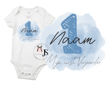 Baby romper: ''Mijn eerste verjaardag + naam''