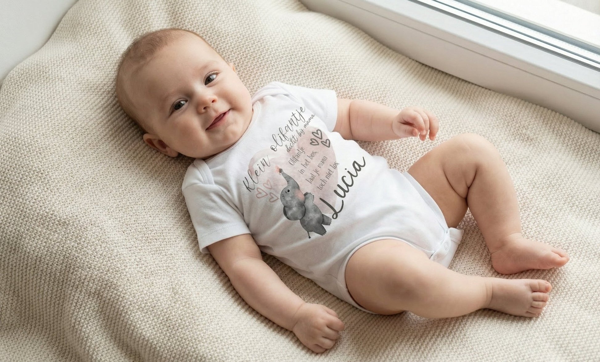 Baby Romper: Hoera! baby is geboren + naam - Personalized by JS