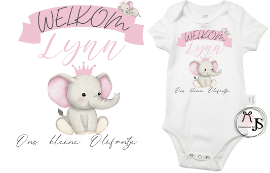 Baby Romper: Hoera! baby is geboren + naam - Personalized by JS