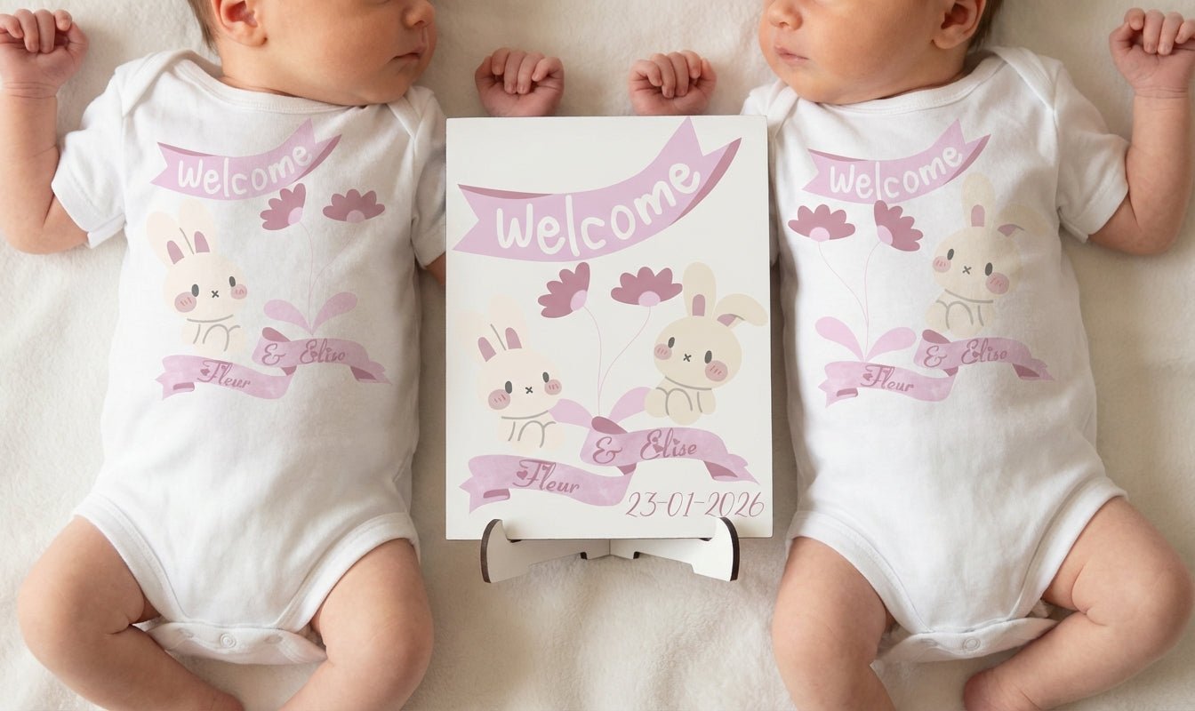 Baby romper: ''Hoera een tweeling'' 2 stuks - Personalized by JS