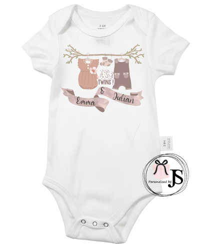 Baby romper: ''Hoera een tweeling'' 2 stuks - Personalized by JS