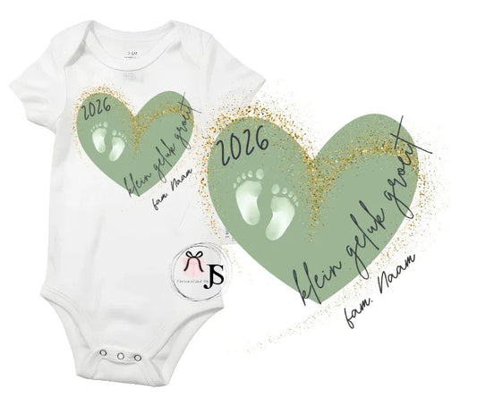 Baby romper: Klein geluk groeit... 2026 + Fam. Naam - Personalized by JS