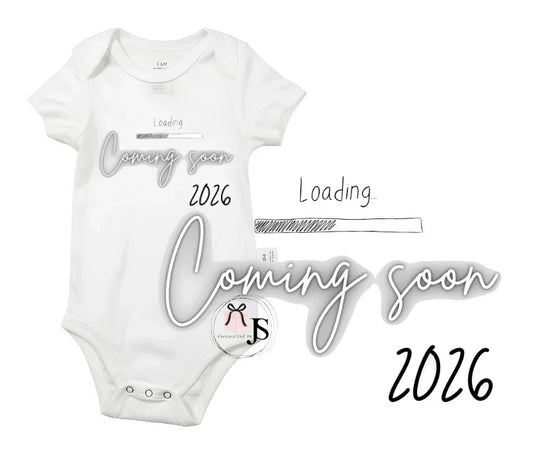 Baby romper: ''Loading... coming soon 2026'' - Personalized by JS