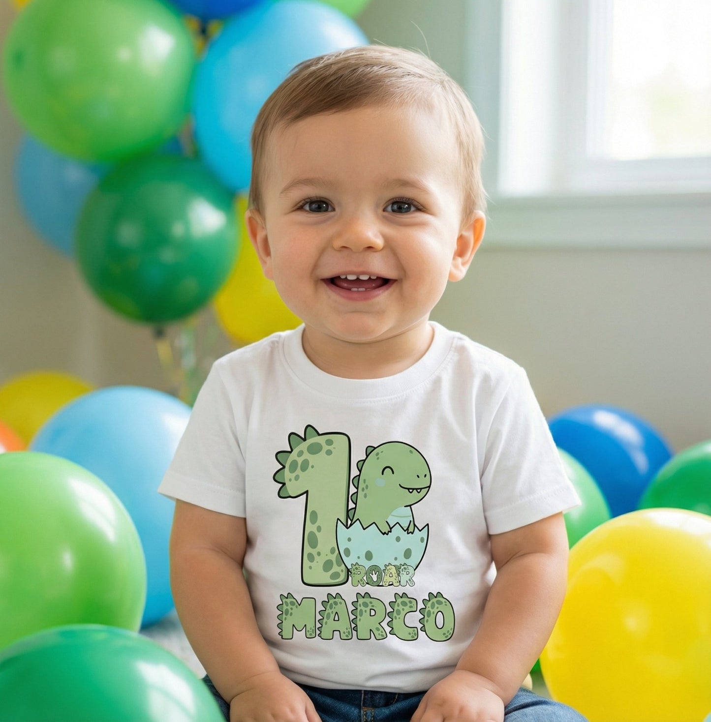 Kinder Shirt 1 jaar Dino met naam - Personalized by JS